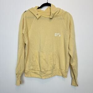 Thrashed vintage 80s yellow faded distressed hoodie Champion large